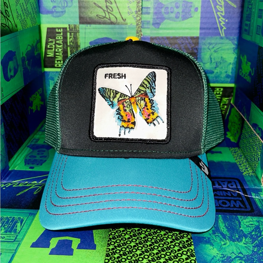 Goorin Bros Black and Teal Butterfly Hat